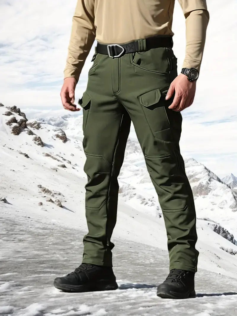 Men's Fleece-Lined Tactical Cargo Pants – Windproof Winter Hiking & Work Pants