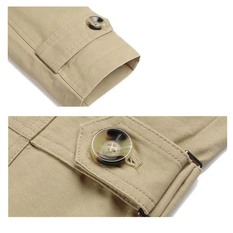 Men's Single-Breasted Long Pea Coat, Slim Fit Turn-Down Collar Overcoat