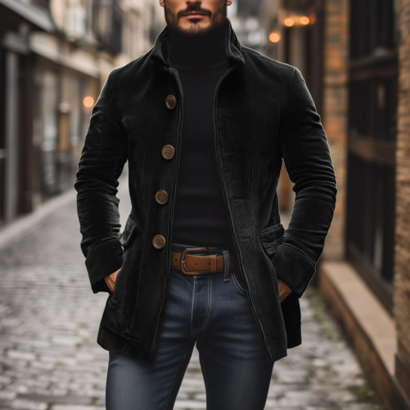 Men's Corduroy Stand Collar Jacket – Single Breasted, Slim Fit, S–3XL