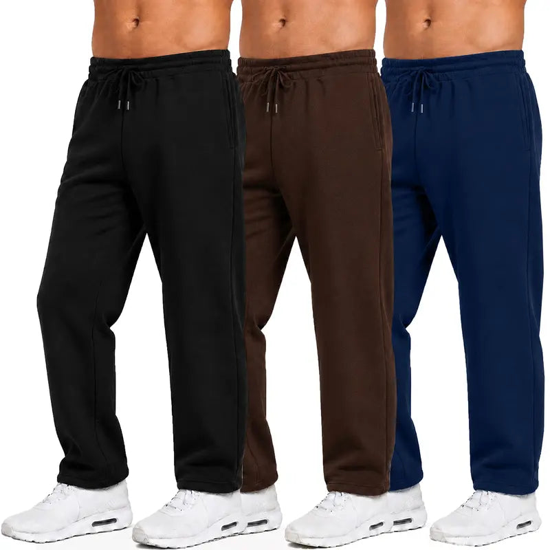 Men's Heavyweight Fleece Sweatpants 3-Pack Open Bottom Comfortable Fit