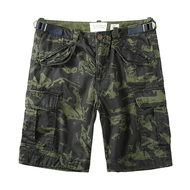 Men's Casual Camo Elastic Cargo Shorts, side view