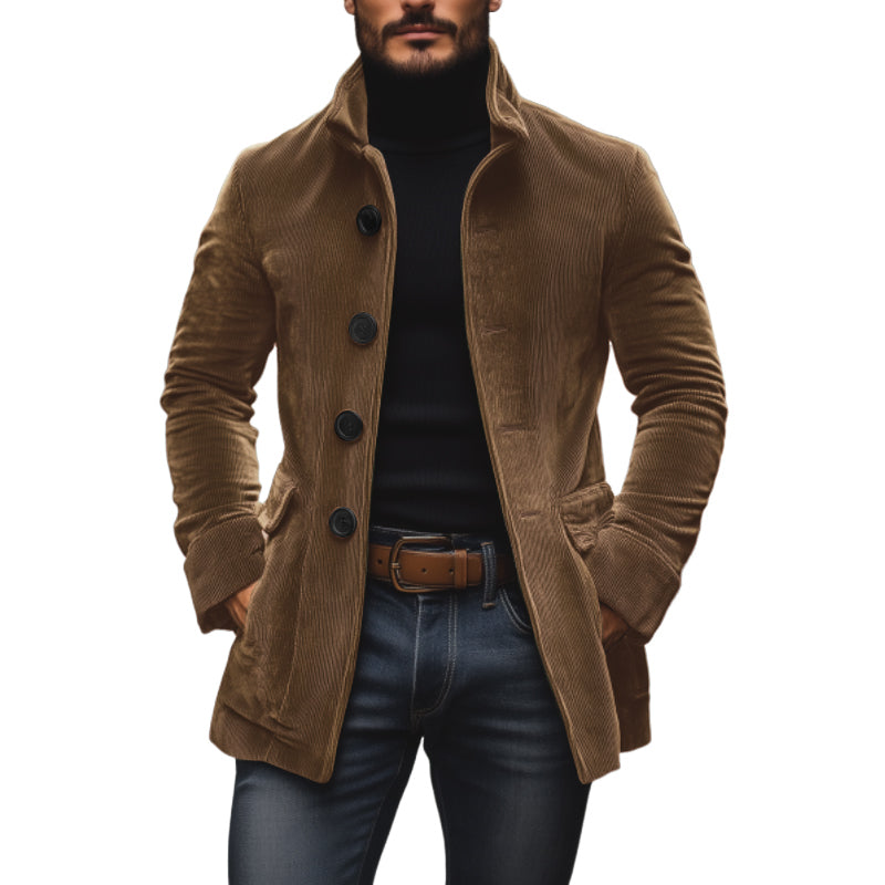 Men's Corduroy Stand Collar Jacket – Single Breasted, Slim Fit, S–3XL
