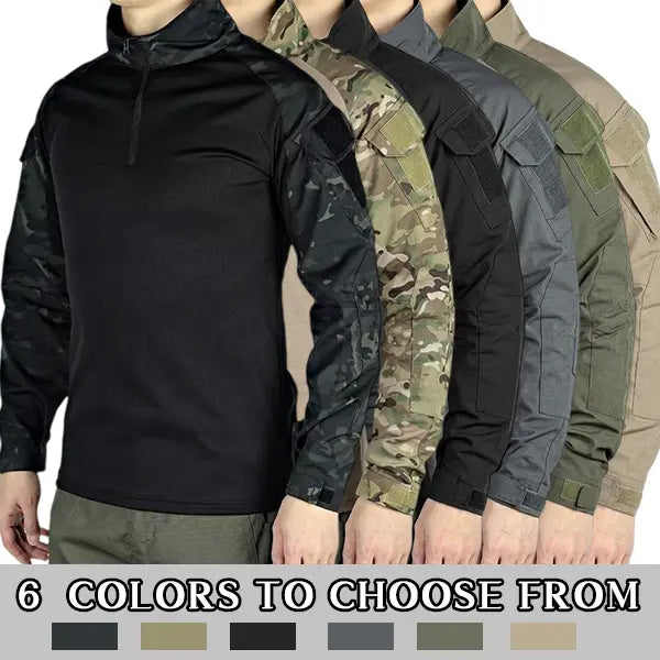 Men's Camo Half-Zip Stand Collar Long-Sleeve Top - Stretch Outdoor Layer