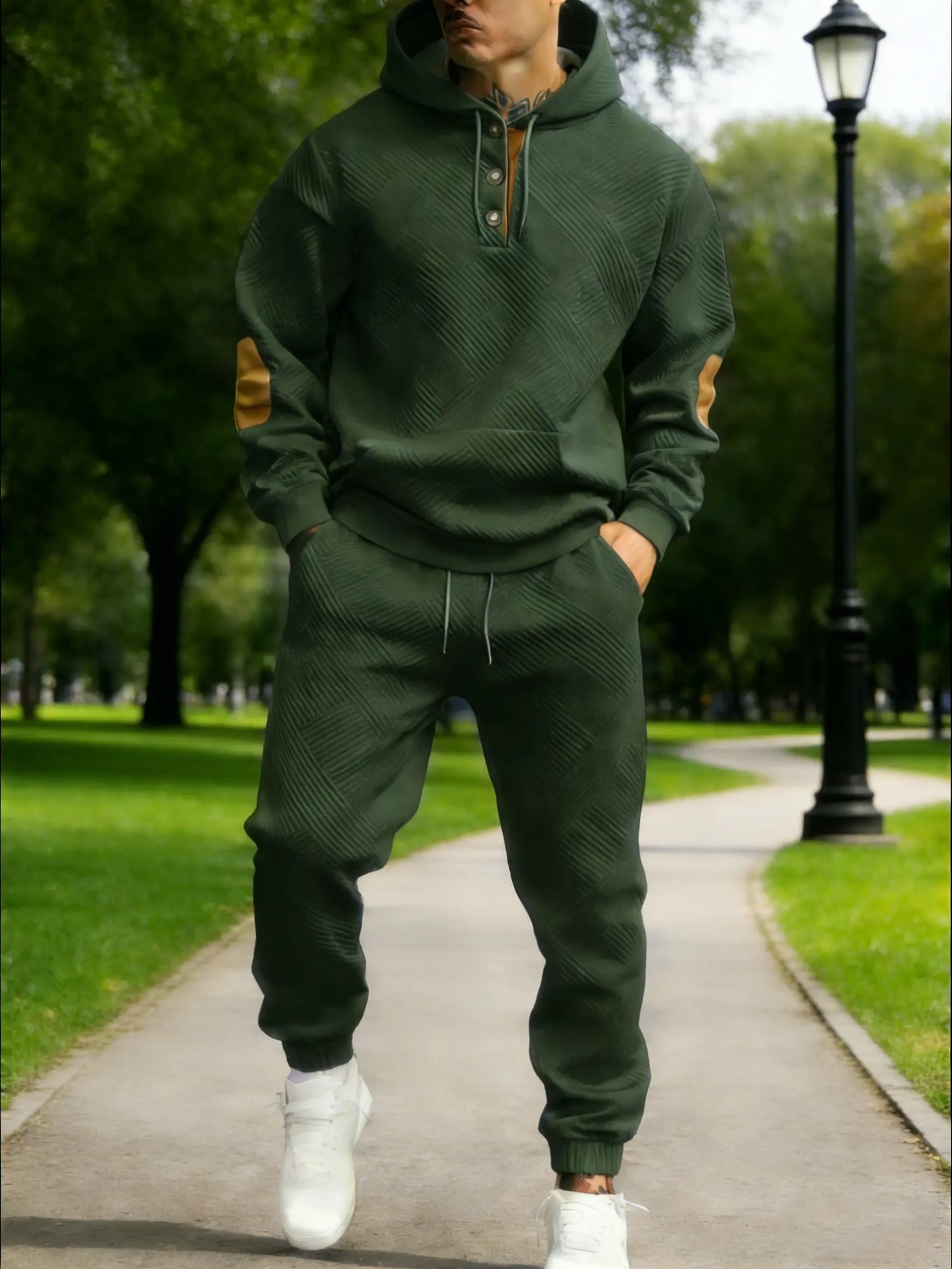Men's Textured Stripe Hoodie & Joggers 2-Piece Tracksuit Set