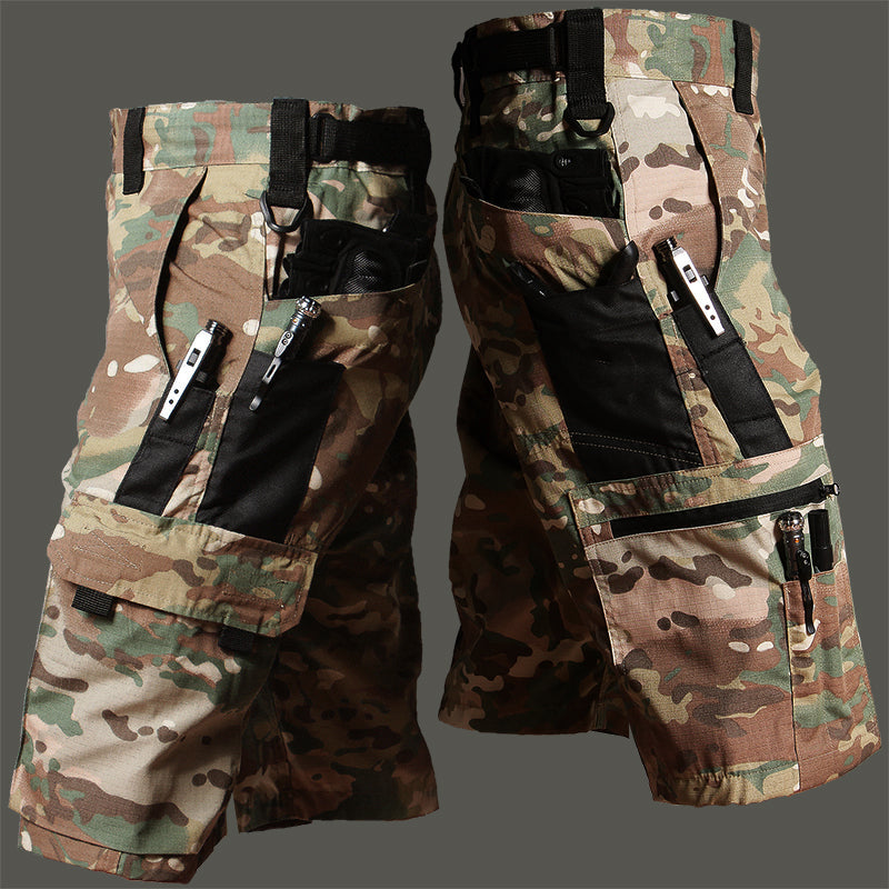 Men's Outdoor Camouflage Multi-Pocket Training Shorts, waist detail
