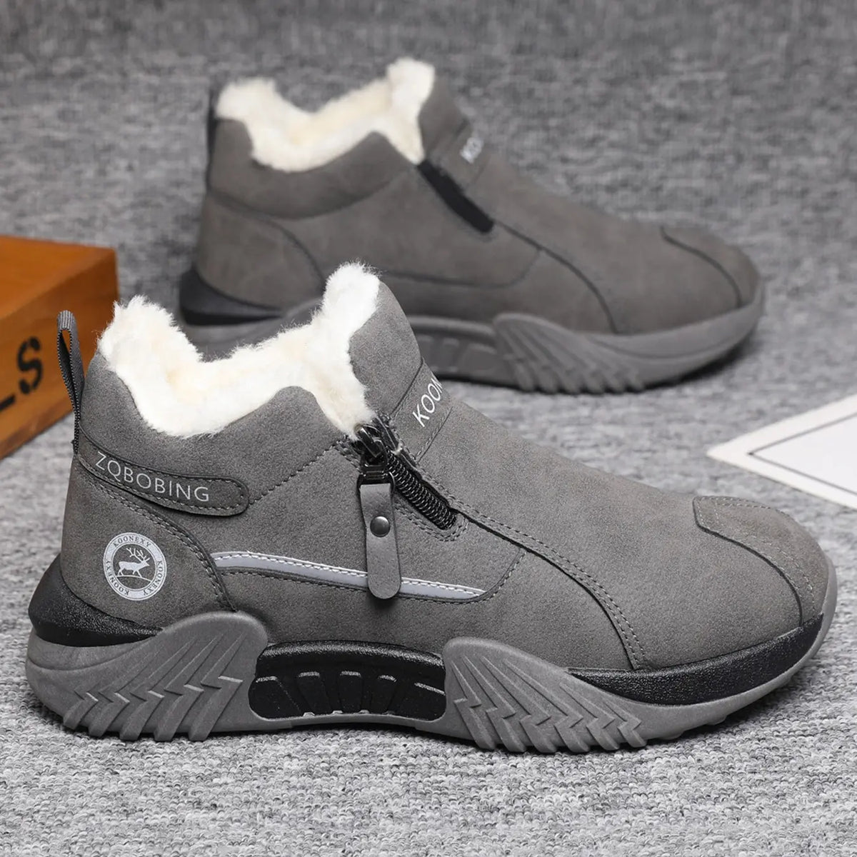 Unisex Winter Snow Casual Ankle Boots in Khaki and Gray