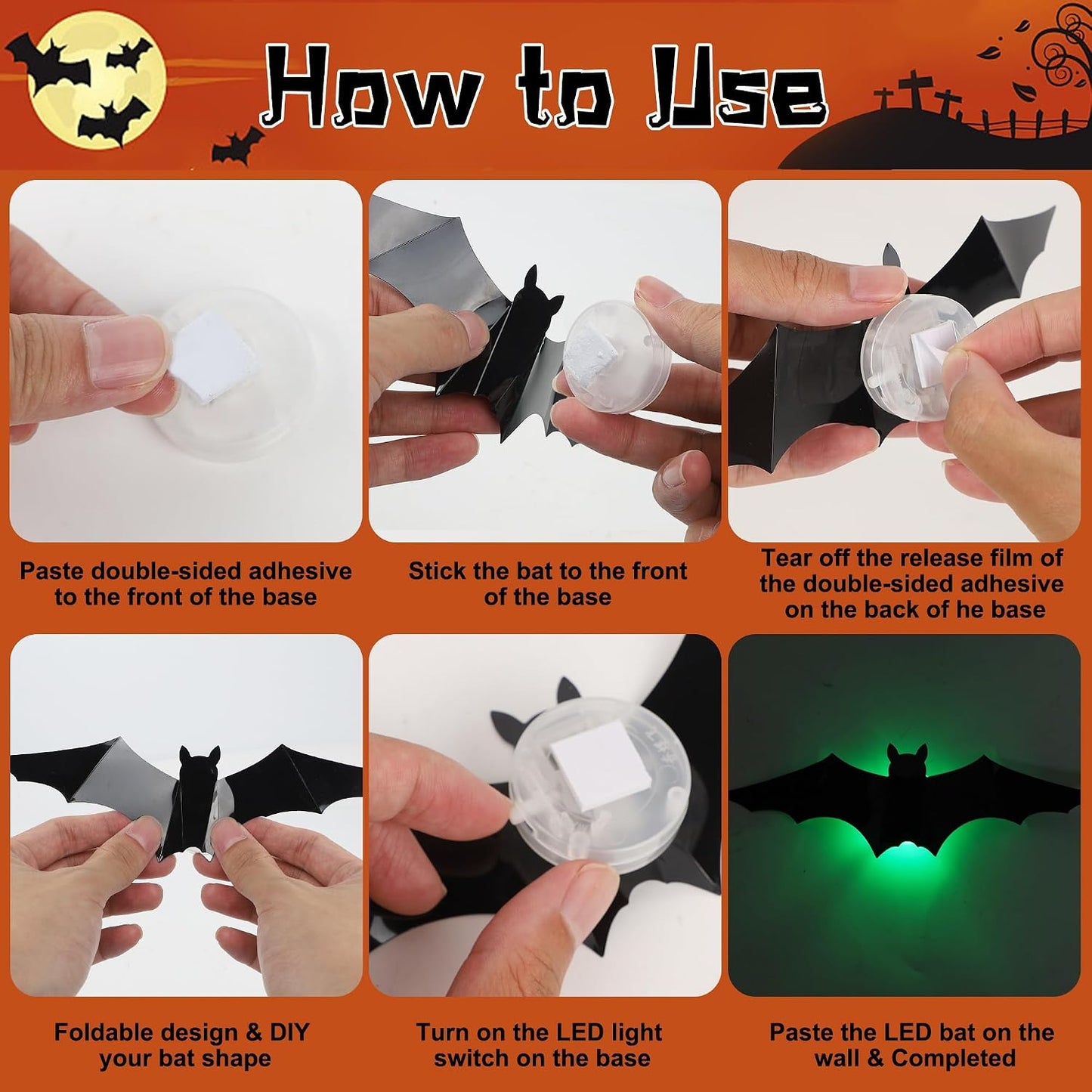 🎁🔥 3D Bat Light Design LED Decorations （contains three sizes: large, medium and small）