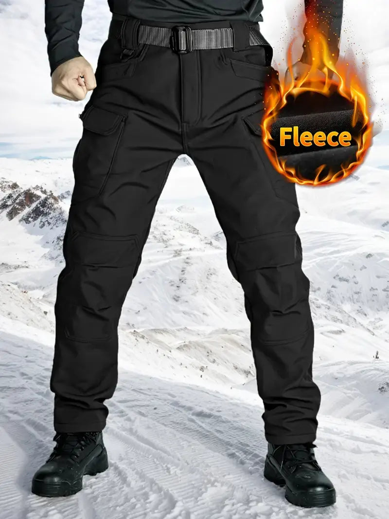 Men's Fleece-Lined Tactical Cargo Pants – Windproof Winter Hiking & Work Pants
