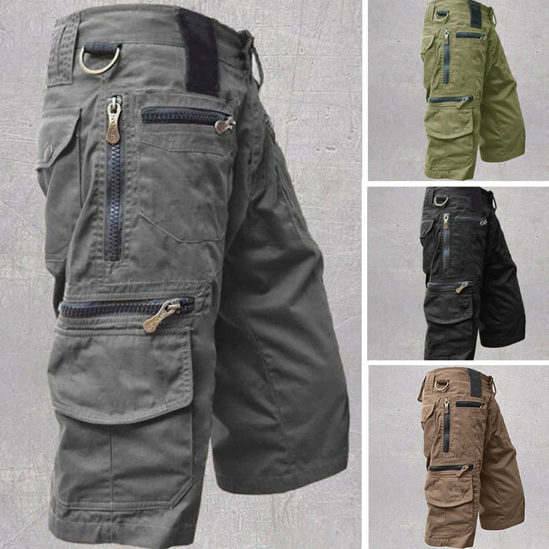 9-pocket cargo shorts for men with zippered cargo pockets