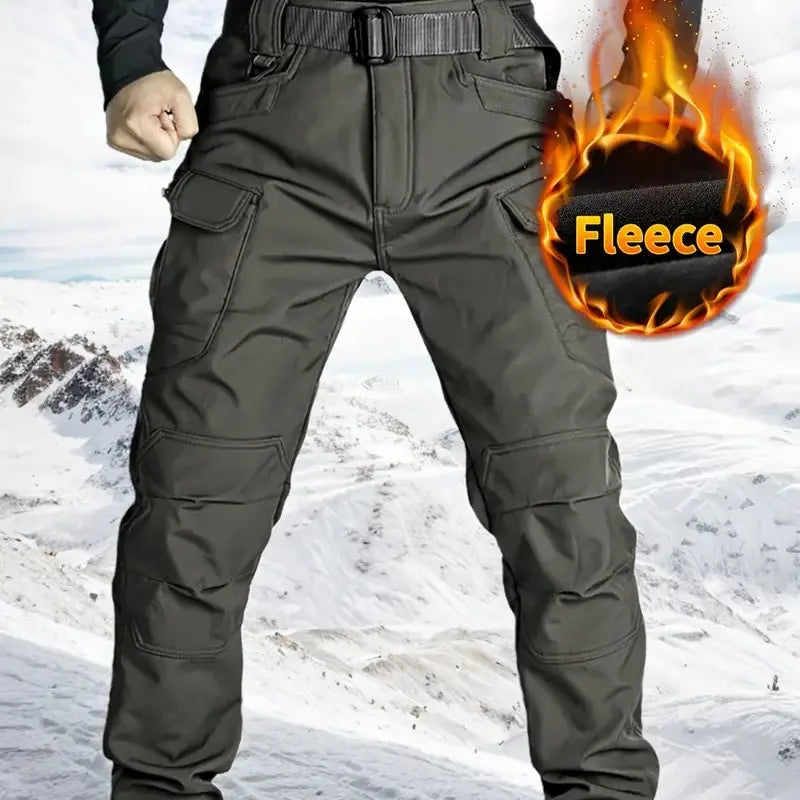 Men's Fleece-Lined Tactical Cargo Pants – Windproof Winter Hiking & Work Pants