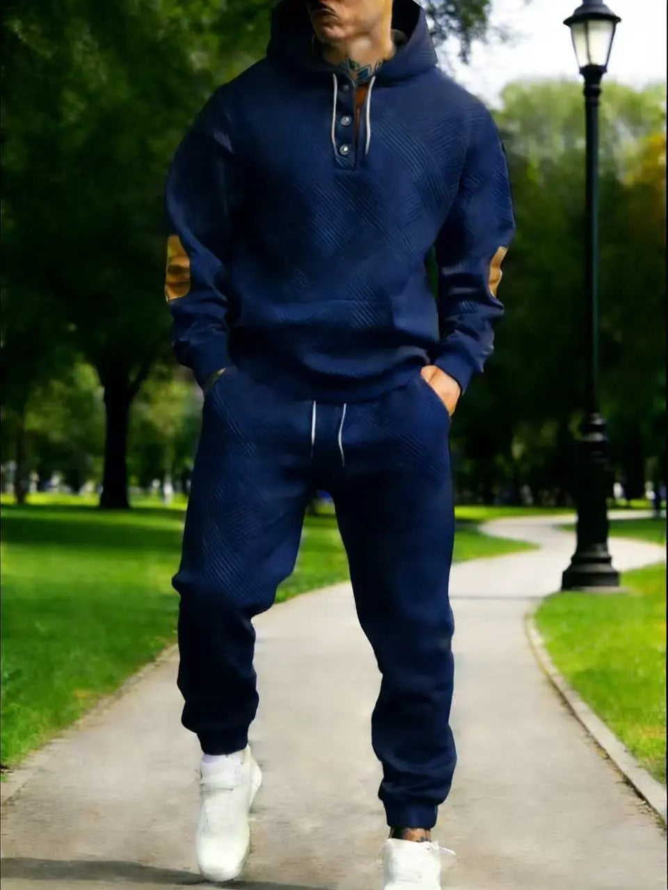 Men's Textured Stripe Hoodie & Joggers 2-Piece Tracksuit Set