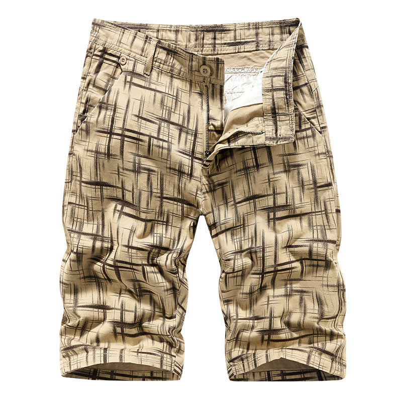 Men's Casual Washed Plaid Shorts, full-length view