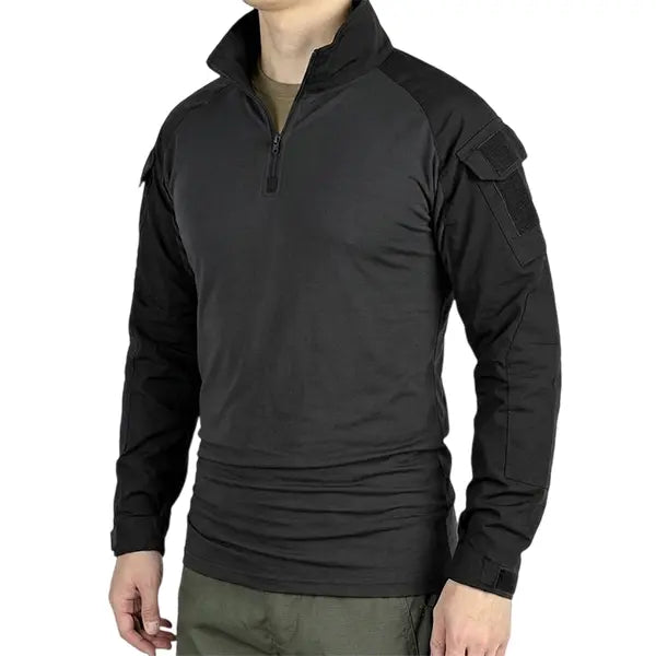 Men's Camo Half-Zip Stand Collar Long-Sleeve Top - Stretch Outdoor Layer