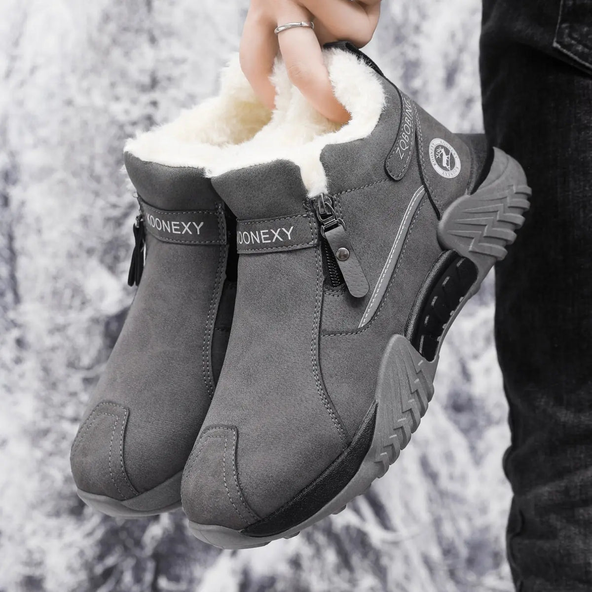 Unisex Winter Snow Casual Ankle Boots in Khaki and Gray