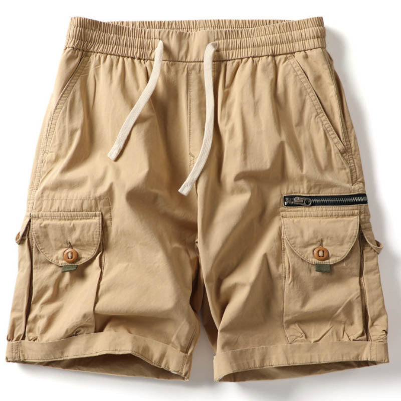 Men's Casual Elastic-Waist Multi-Pocket Shorts, full-length view