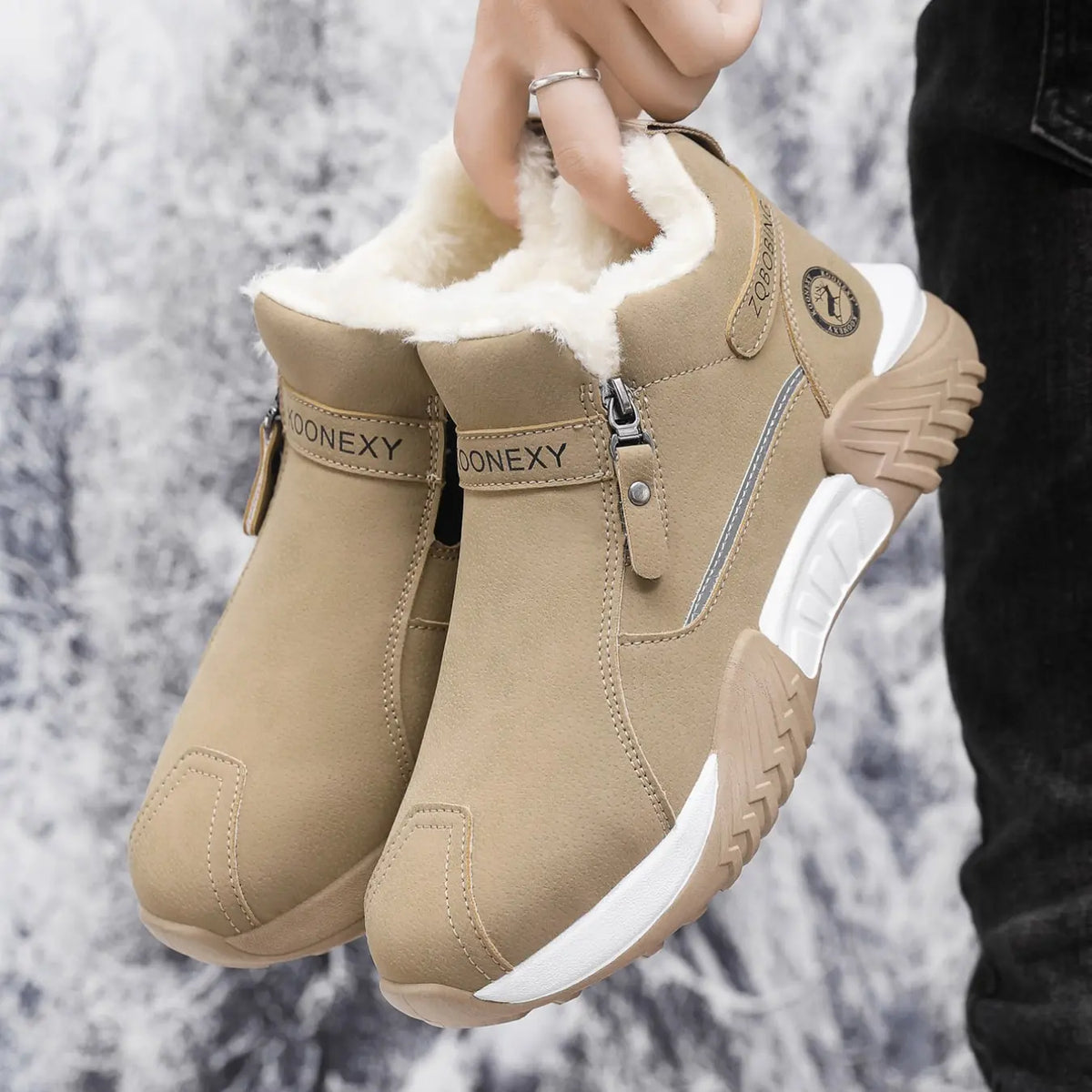 Unisex Winter Snow Casual Ankle Boots in Khaki and Gray