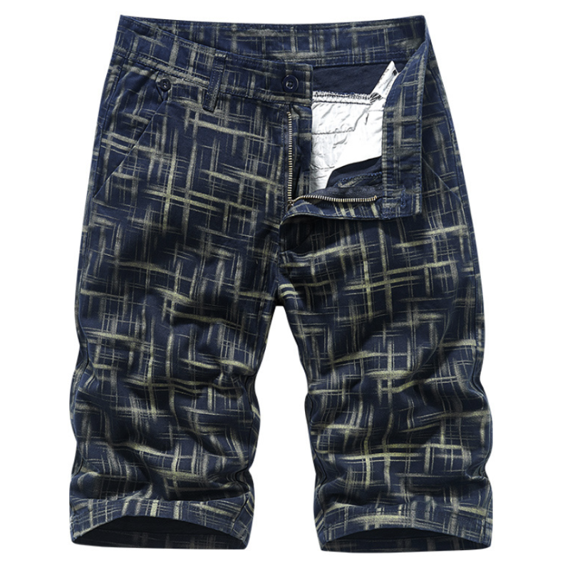 Men's Casual Washed Plaid Shorts, close-up detail