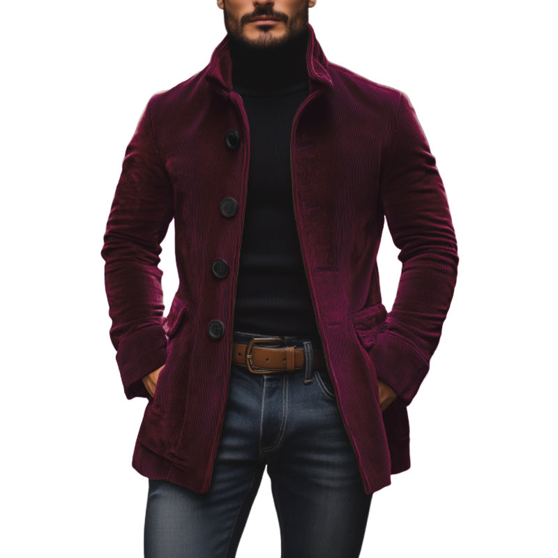 Men's Corduroy Stand Collar Jacket – Single Breasted, Slim Fit, S–3XL