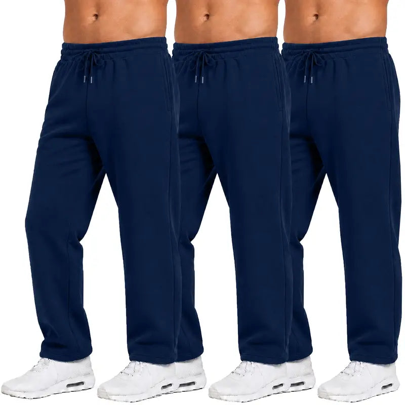 Men's Heavyweight Fleece Sweatpants 3-Pack Open Bottom Comfortable Fit