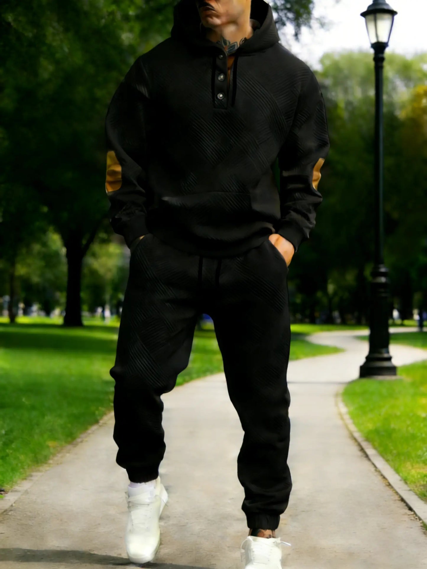 Men's Textured Stripe Hoodie & Joggers 2-Piece Tracksuit Set