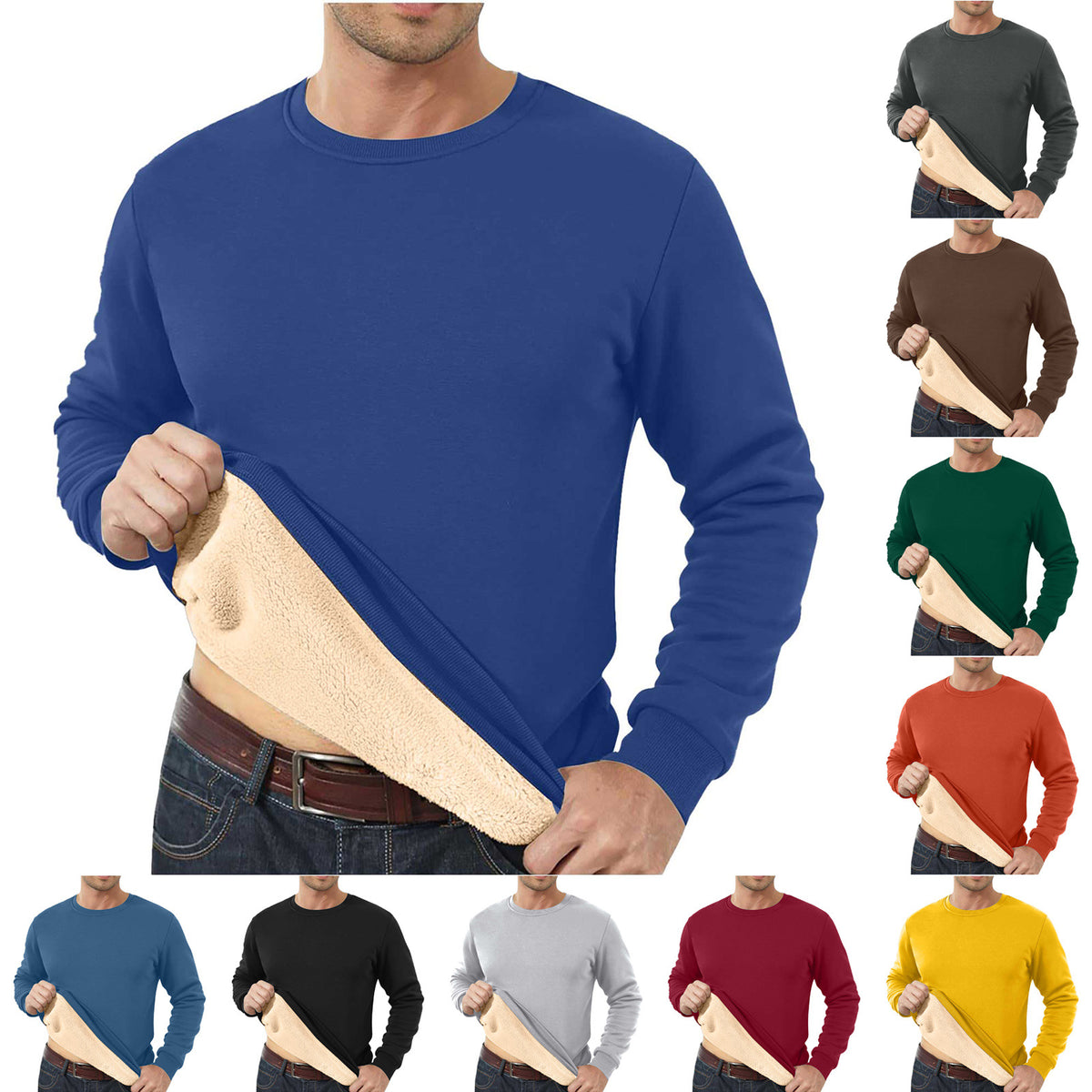 Men's Sherpa Fleece Lined Crewneck Sweatshirt - Thick Warm Loose Fit Winter Pullover, M-5XL