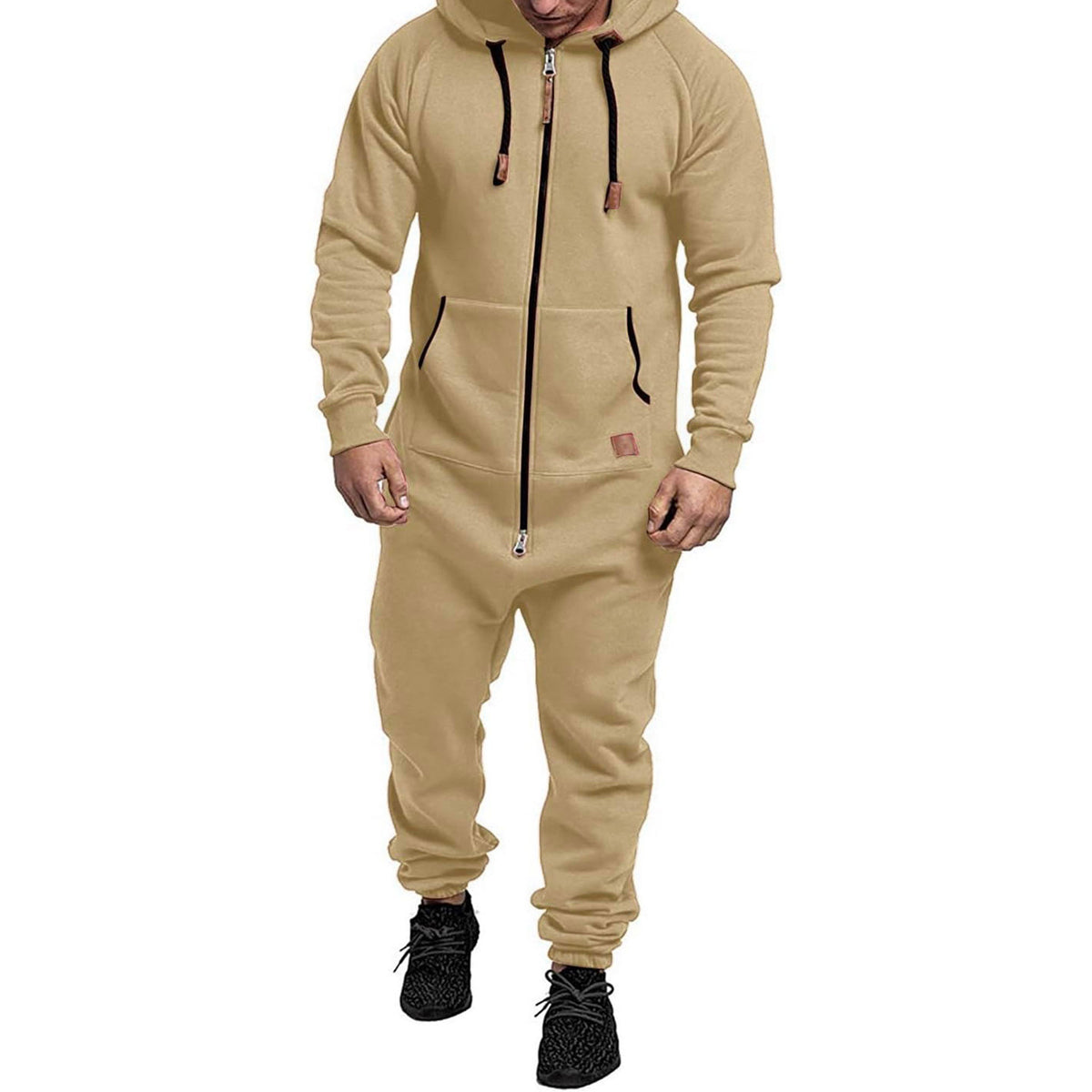 Men's Hooded Fleece Jumpsuit – Full-Zip One-Piece with Pockets, Relaxed Fit for Fall & Winter