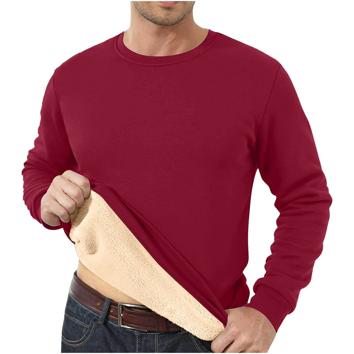 Men's Sherpa Fleece Lined Crewneck Sweatshirt - Thick Warm Loose Fit Winter Pullover, M-5XL