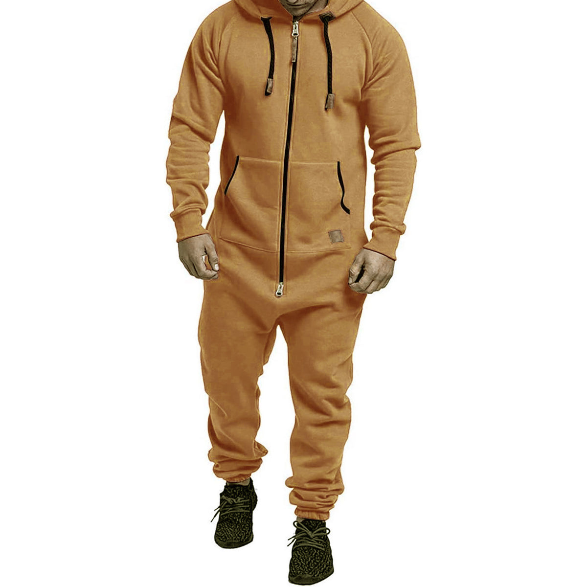 Men's Hooded Fleece Jumpsuit – Full-Zip One-Piece with Pockets, Relaxed Fit for Fall & Winter