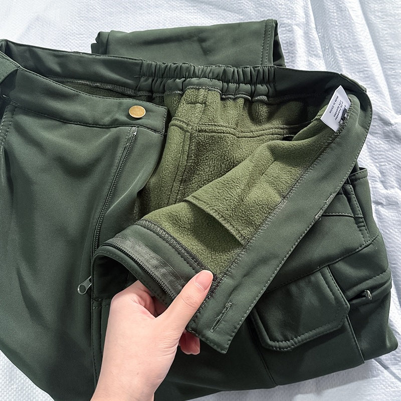 Men's Fleece-Lined Tactical Cargo Pants – Windproof Winter Hiking & Work Pants
