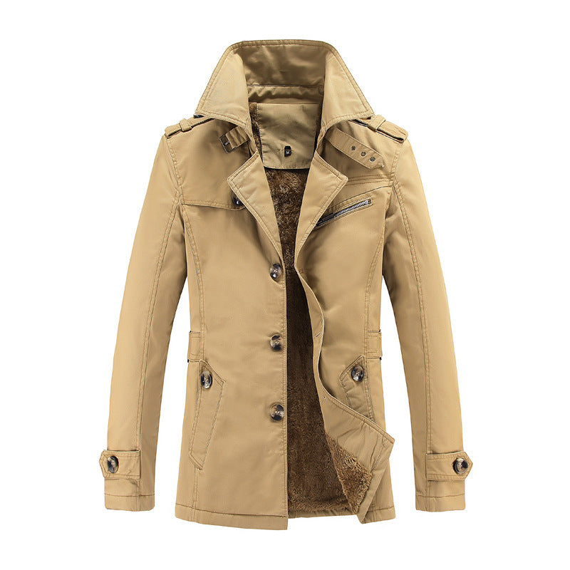 Men's Single-Breasted Long Pea Coat, Slim Fit Turn-Down Collar Overcoat
