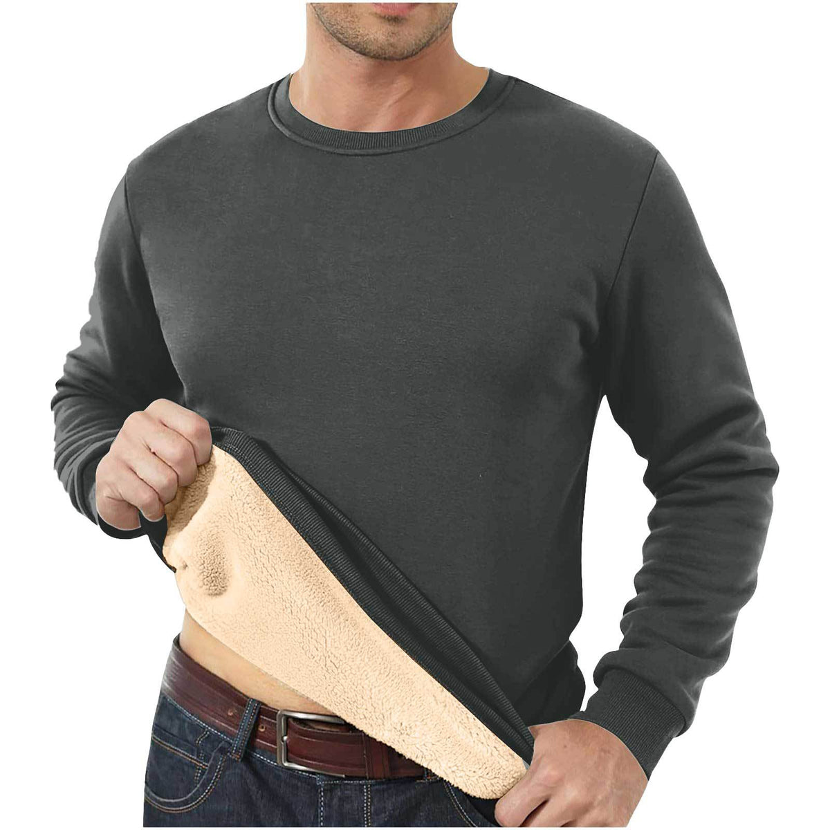 Men's Sherpa Fleece Lined Crewneck Sweatshirt - Thick Warm Loose Fit Winter Pullover, M-5XL