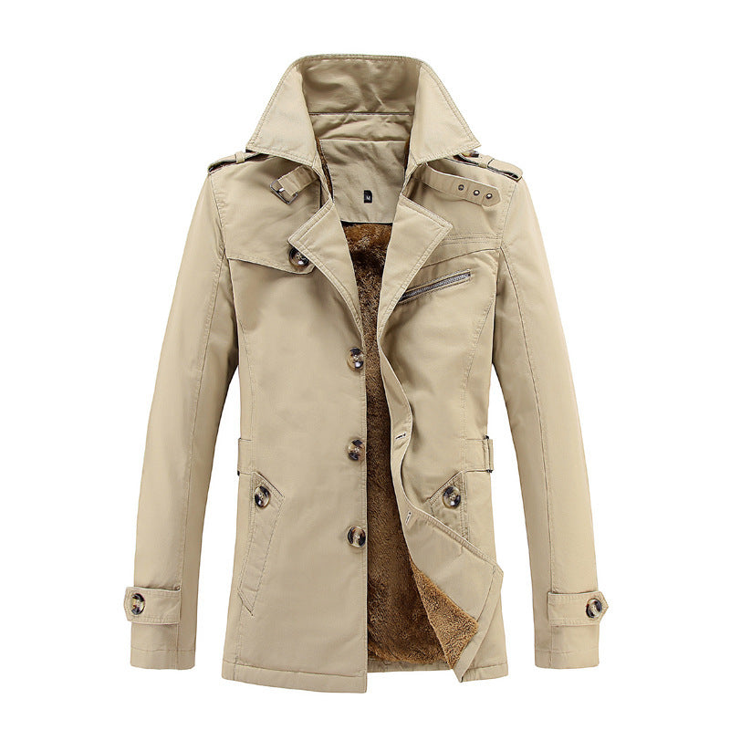 Men's Single-Breasted Long Pea Coat, Slim Fit Turn-Down Collar Overcoat