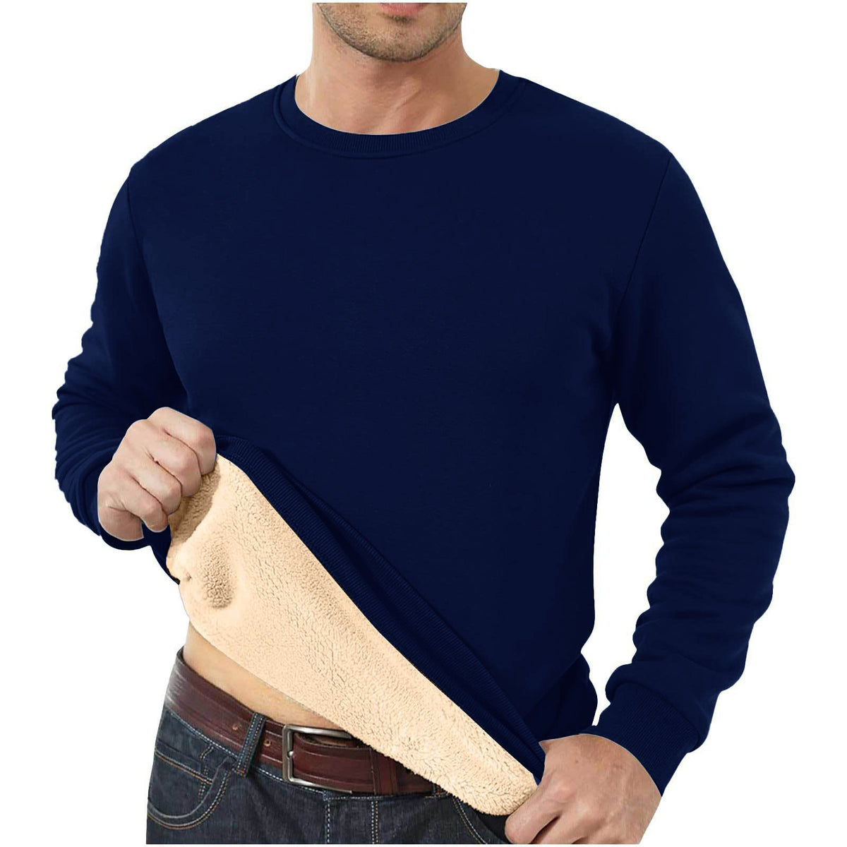 Men's Sherpa Fleece Lined Crewneck Sweatshirt - Thick Warm Loose Fit Winter Pullover, M-5XL
