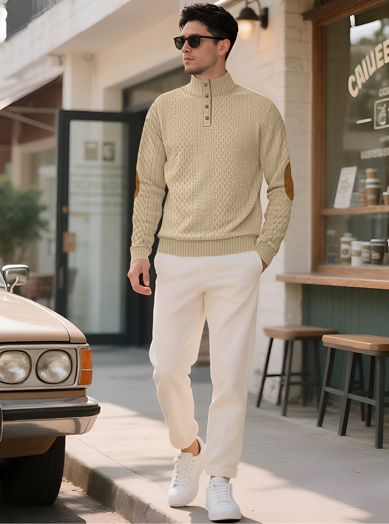 Men's Stand Collar Jacquard Knit Sweatshirt | Long Sleeve Pullover