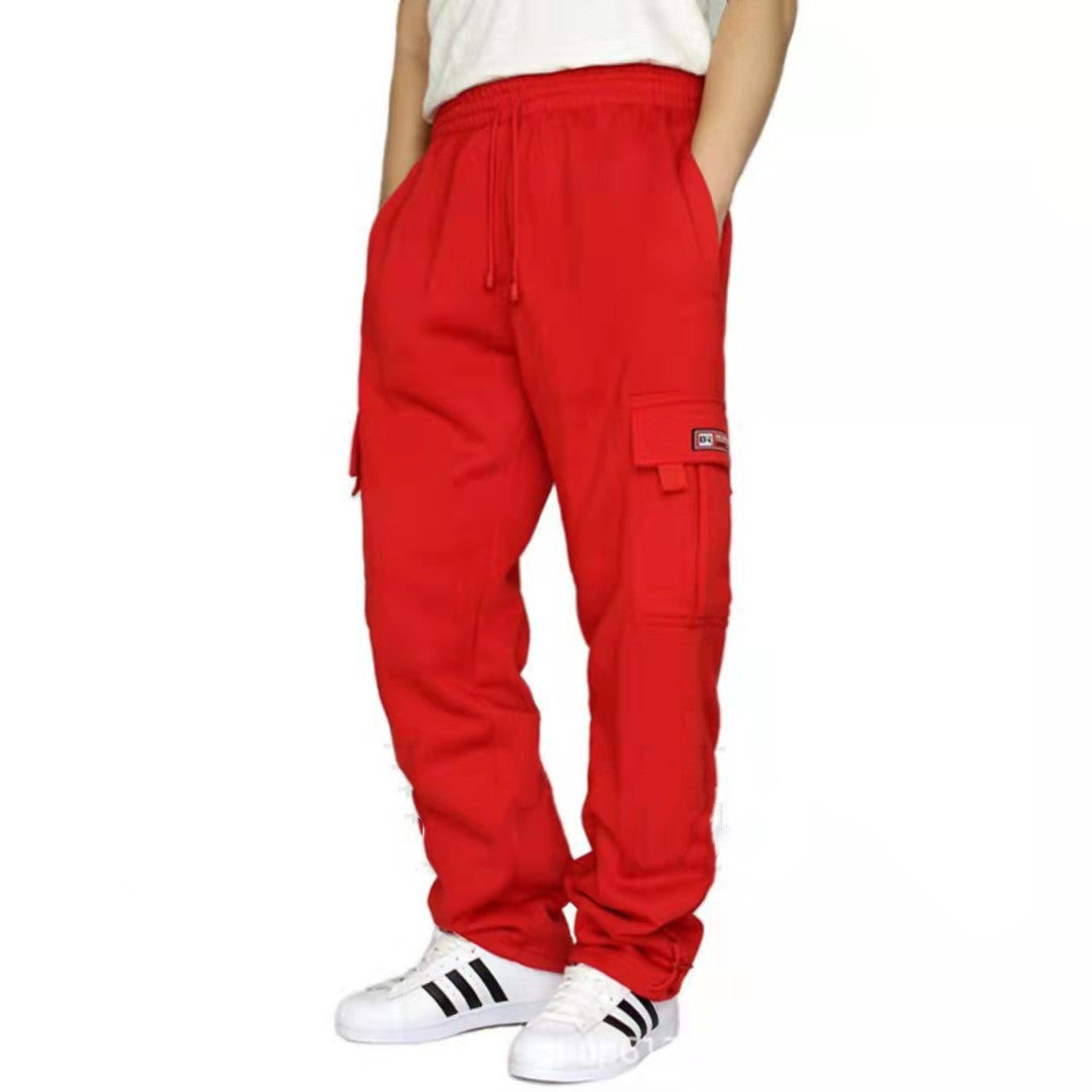 Men's Loose Straight Cargo Sweatpants with Adjustable Drawstring Cuffs