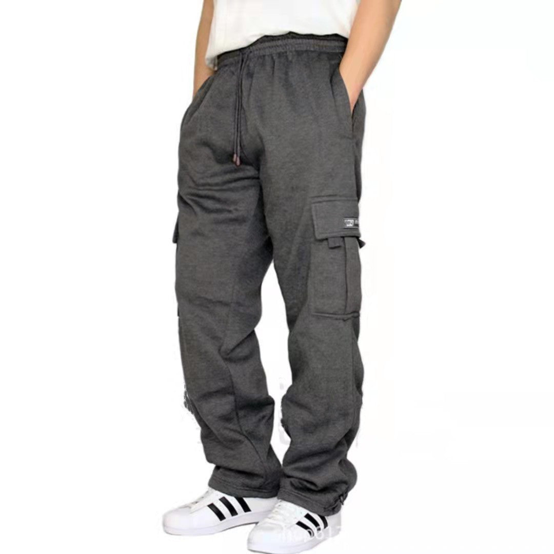 Men's Loose Straight Cargo Sweatpants with Adjustable Drawstring Cuffs