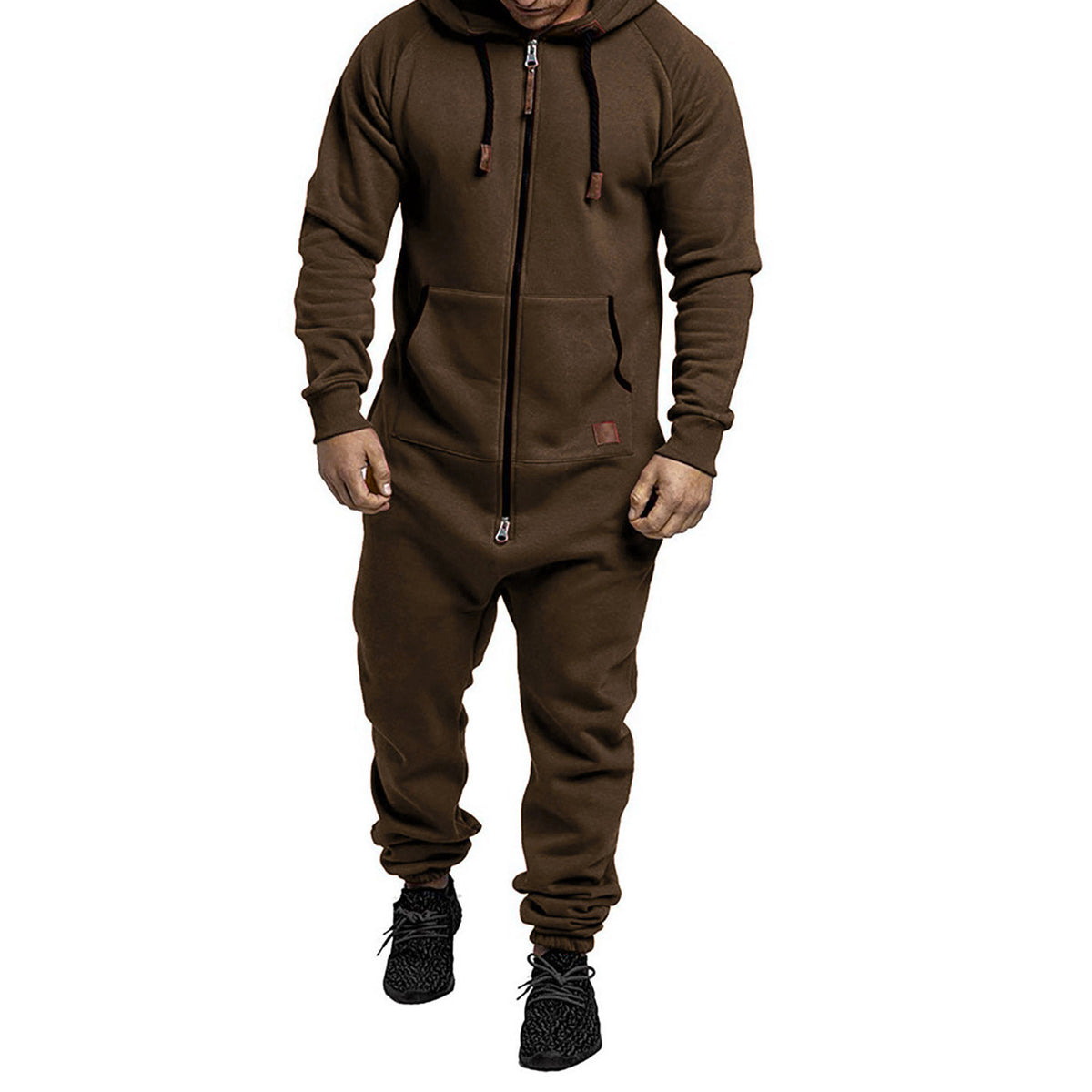 Men's Hooded Fleece Jumpsuit – Full-Zip One-Piece with Pockets, Relaxed Fit for Fall & Winter
