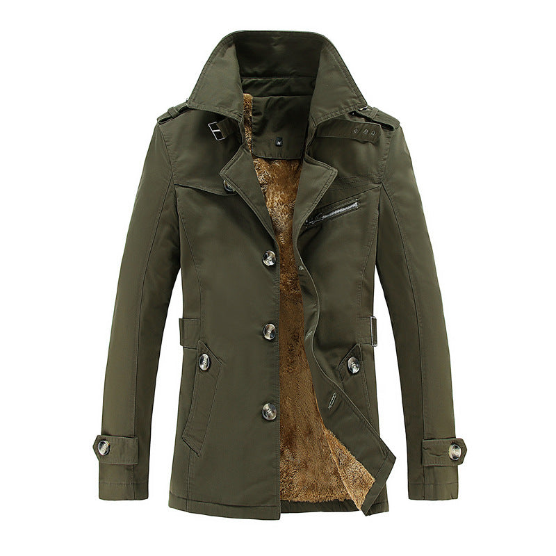 Men's Single-Breasted Long Pea Coat, Slim Fit Turn-Down Collar Overcoat