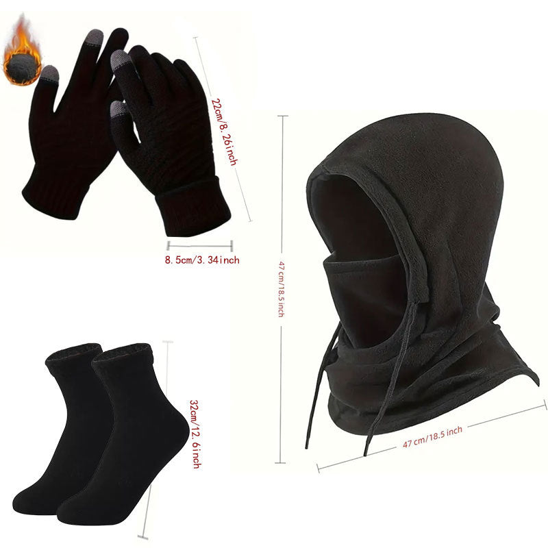 Unisex Winter Warm Set – Windproof Full-Face Mask, Touchscreen Gloves & Thermal Socks