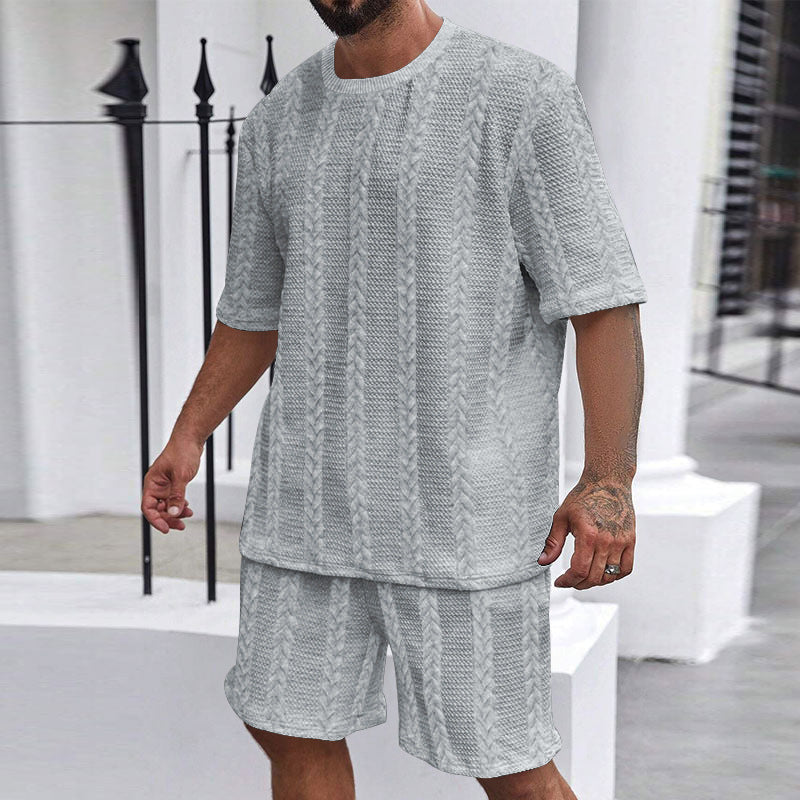 Men's Textured Knit T-Shirt & Shorts Set, close-up detail