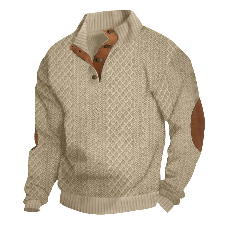 Men's Stand Collar Jacquard Knit Sweatshirt | Long Sleeve Pullover