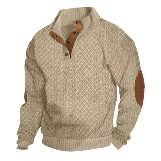 Men's Stand Collar Jacquard Knit Sweatshirt | Long Sleeve Pullover