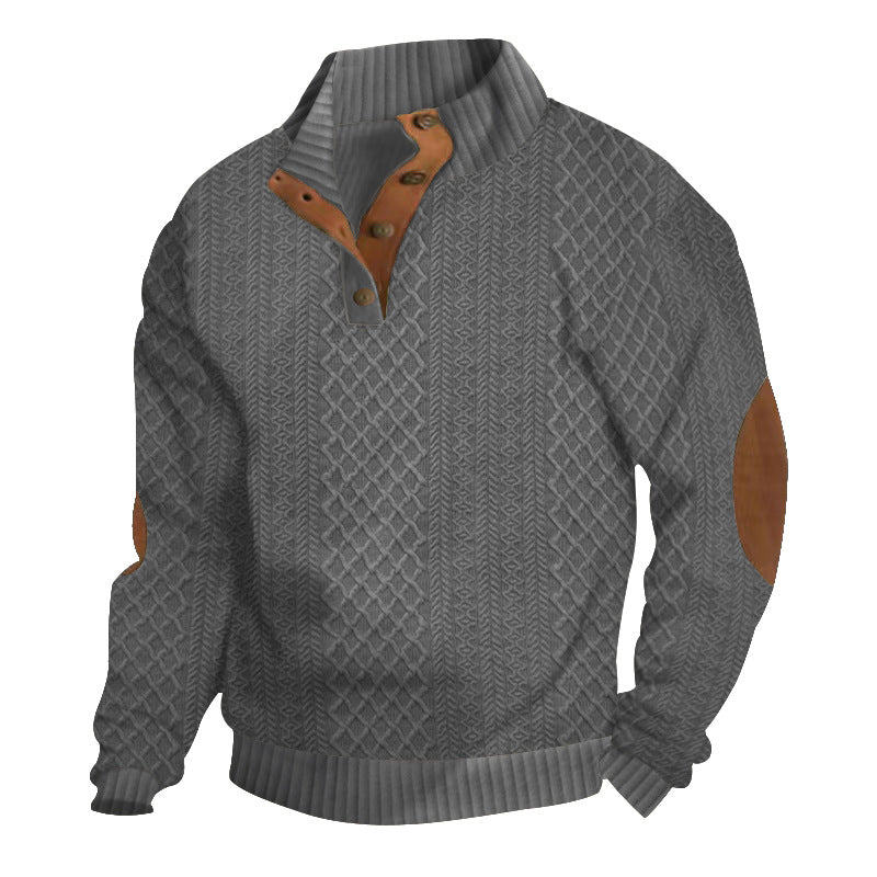 Men's Stand Collar Jacquard Knit Sweatshirt | Long Sleeve Pullover