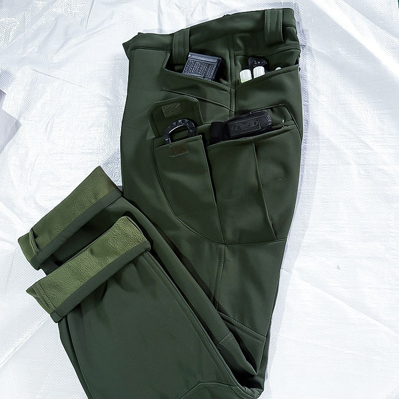 Men's Fleece-Lined Tactical Cargo Pants – Windproof Winter Hiking & Work Pants