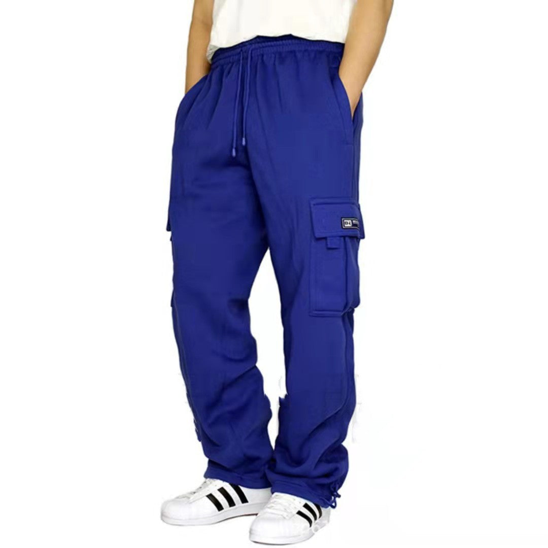 Men's Loose Straight Cargo Sweatpants with Adjustable Drawstring Cuffs