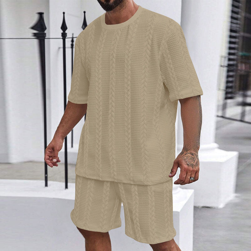 Men's Textured Knit T-Shirt & Shorts Set, worn lifestyle shot