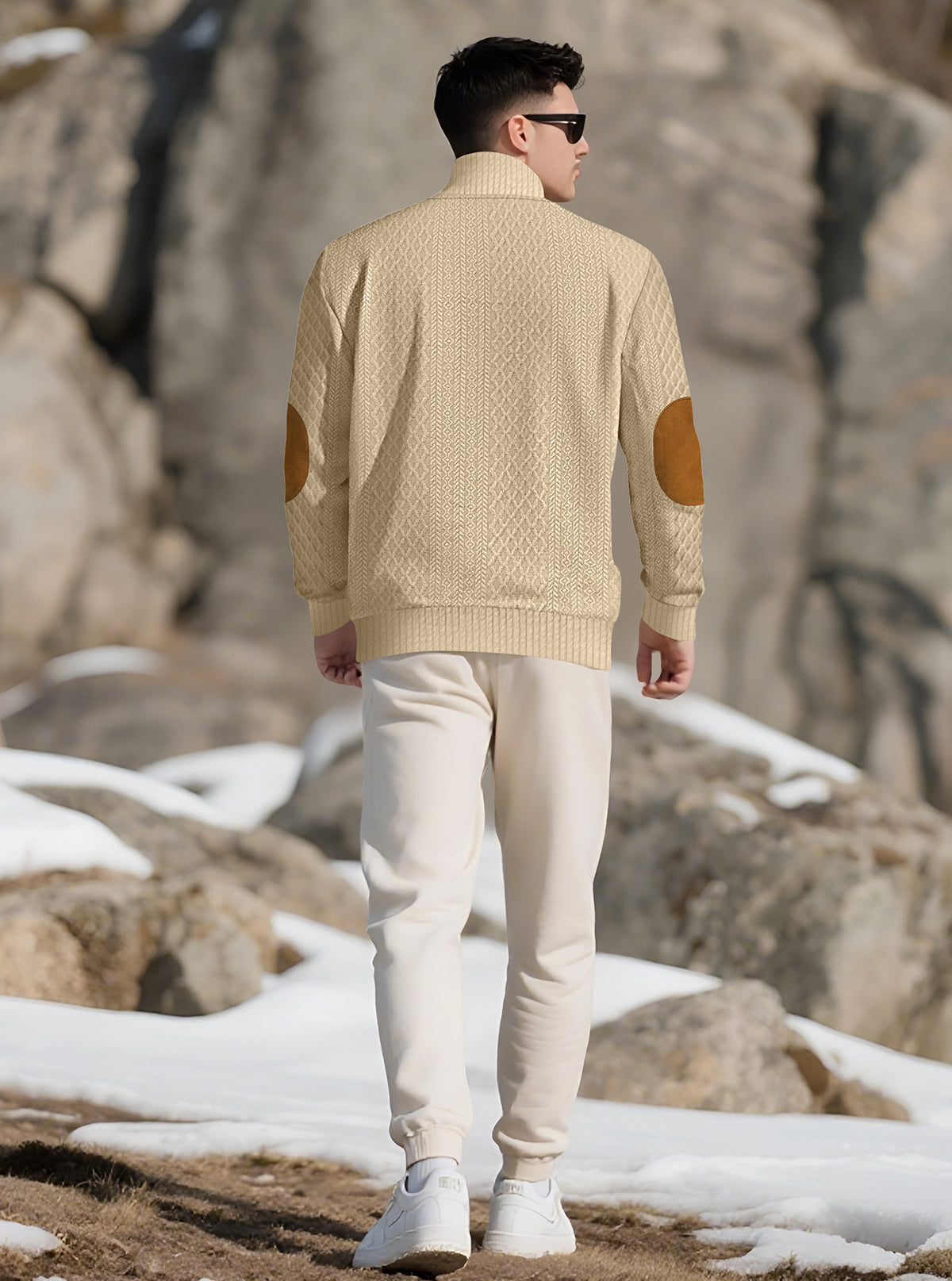 Men's Stand Collar Jacquard Knit Sweatshirt | Long Sleeve Pullover