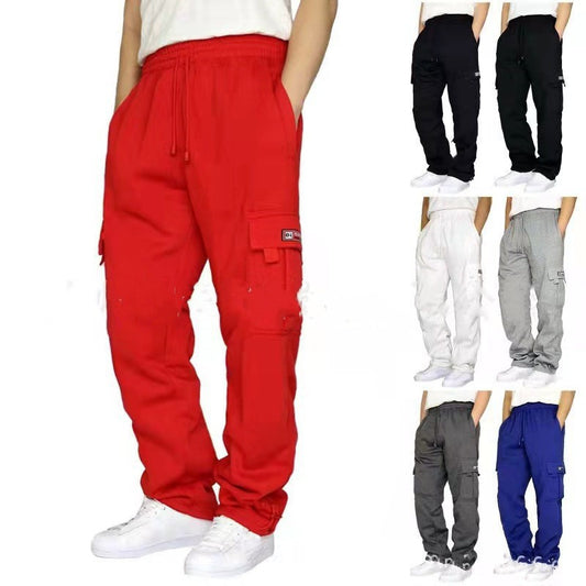 Men's Loose Straight Cargo Sweatpants with Adjustable Drawstring Cuffs