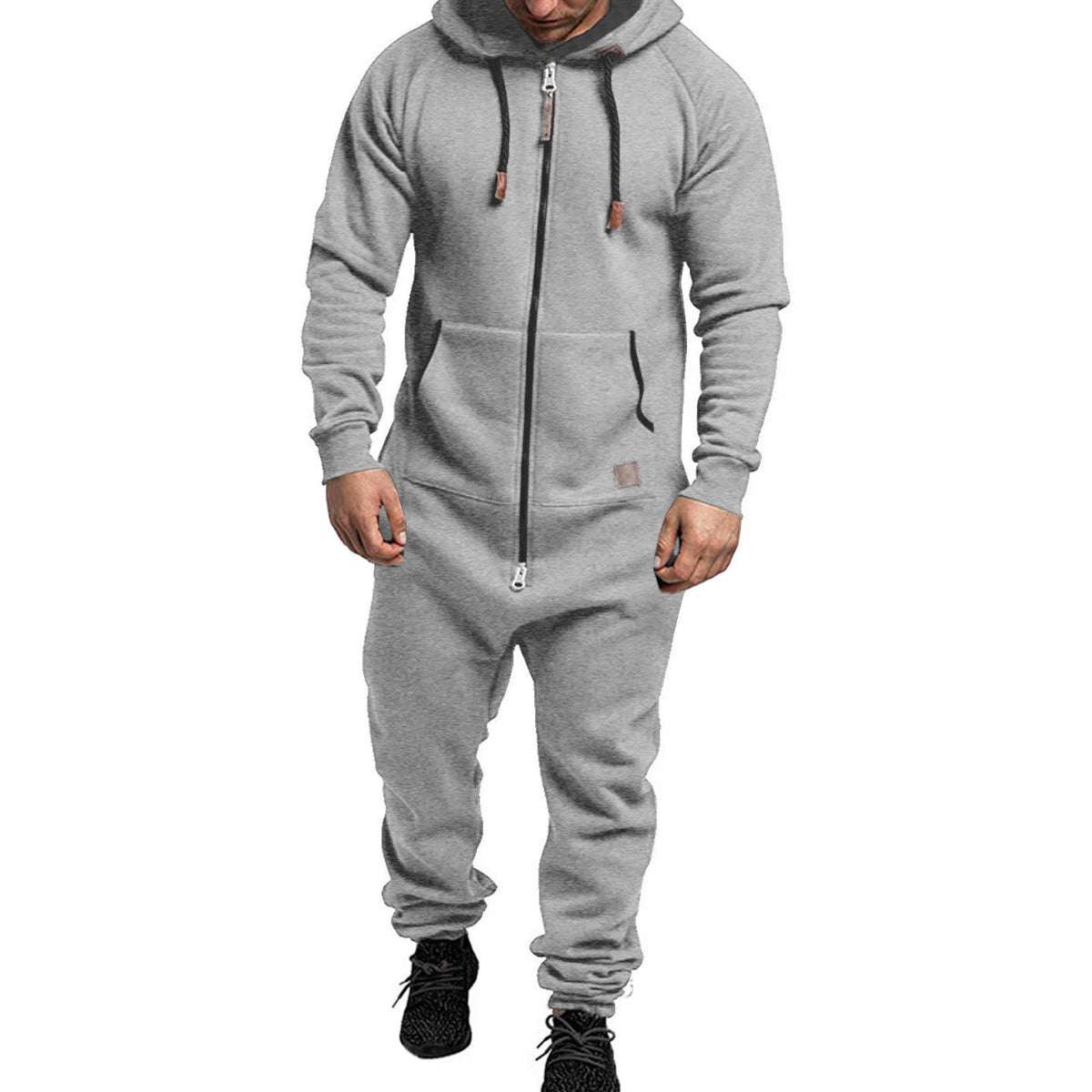 Men's Hooded Fleece Jumpsuit – Full-Zip One-Piece with Pockets, Relaxed Fit for Fall & Winter