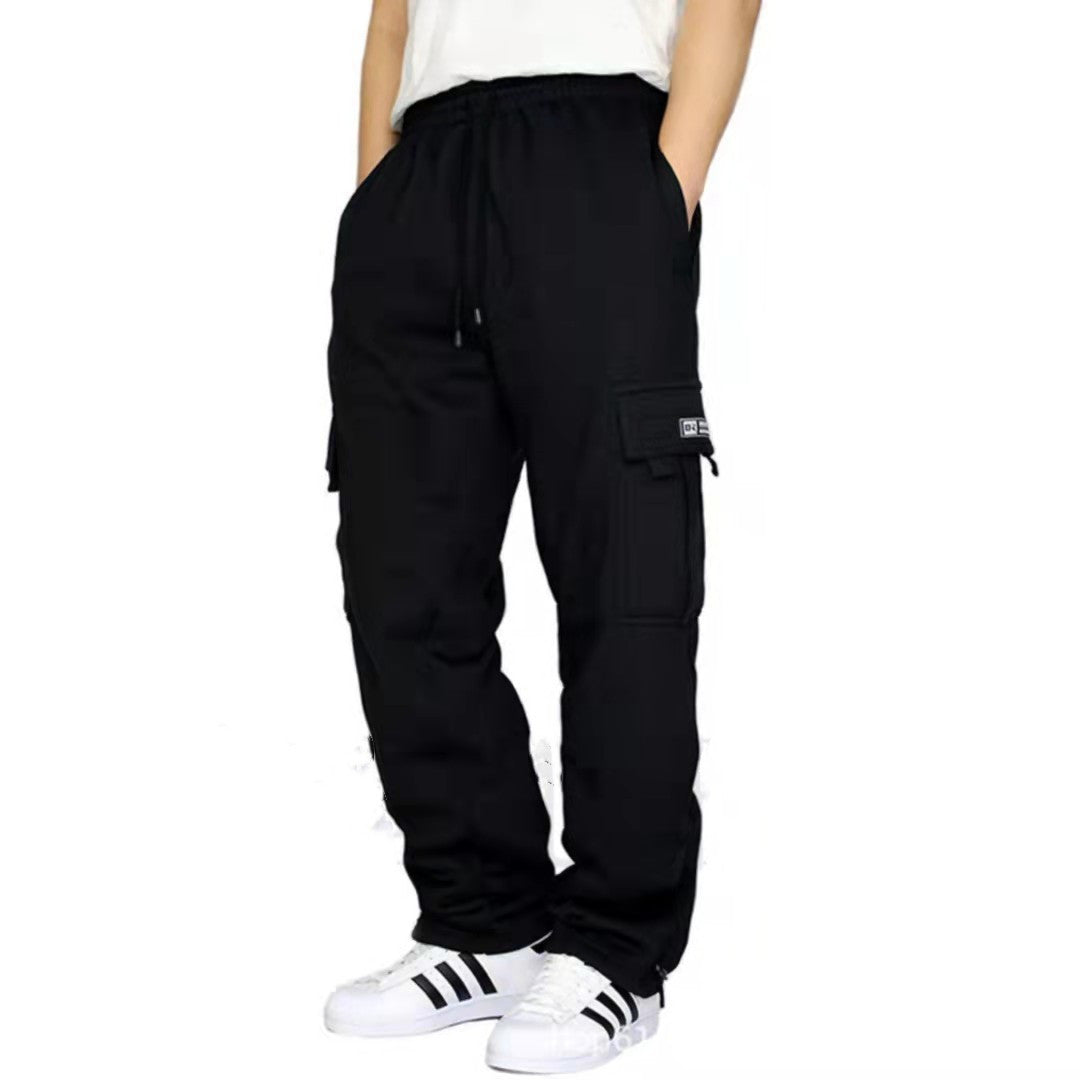 Men's Loose Straight Cargo Sweatpants with Adjustable Drawstring Cuffs